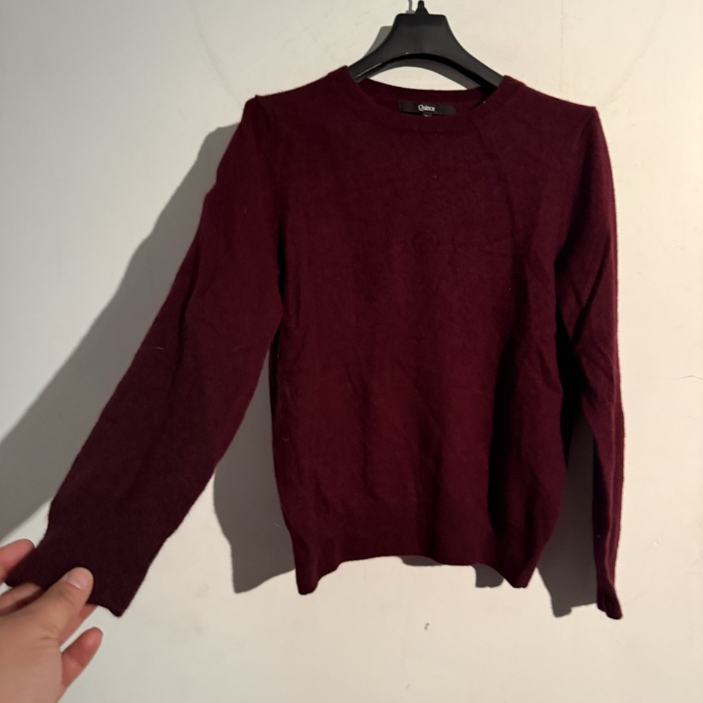 Quince Women Mongolian Cashmere Crewneck Sweater Burgundy Sleeved Top Medium